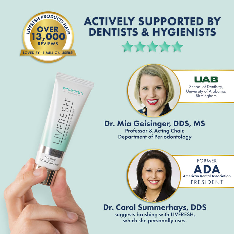 LIVFRESH Toothpaste Gel, Clinically Proven to Remove Plaque 250% Better, Improves Gum Health 190% Better, Prevents & Reduces Tartar, Freshens Breath, SLS Free Dental Gel, Wintergreen, 3 Pack Wintergreen, Foaming, Whitening 1.75 Ounce (Pack of 3)