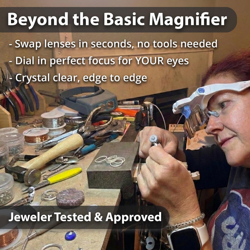 Vision Aid Magnifying Glasses with LED Light 5 Lenses Headband Case Hands Free Illuminated Optivisor Head Magnifier for Hobby Painting Close Work Jewelry Watch Repair 3AAA Battery Powered - Standard Set