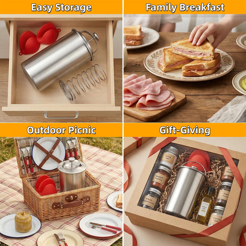 Deli Meat Press Stainless Steel with Thermometer, Lunch Meat Press Mold, Ham Maker Meat Press Tool, with 20 Cooking Bags + 2 anti-scalding clips, for Making Sandwich (Deli Meat Press Set) Deli Meat Press Set