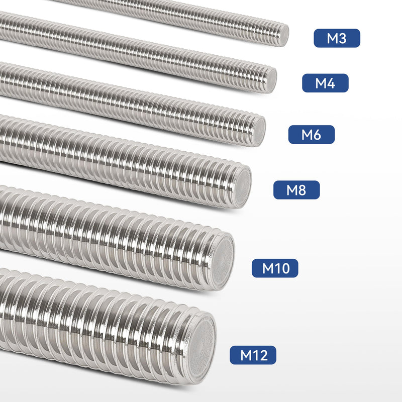 12 Pcs 304 Stainless Steel M10 Fully Threaded Rod,4"(102mm) Threaded Rod,Right Hand Threads，with Nuts (12, M10x102mm) 12
