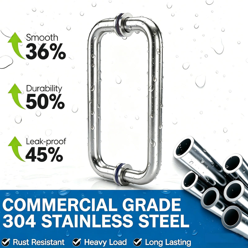 Glass Shower Door Handle, Bathroom Shower Door Replacement Handles, Back to Back 304 Stainless Steel Pull Hardware for Sliding、Frameless Shower Doors Pull Handle (Brushed Nickel, 6 inch) Brushed Nickel