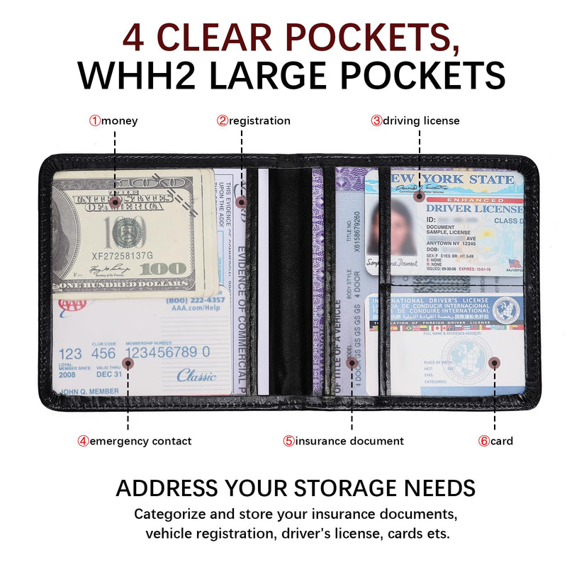 2-Pack Car Registration and Insurance Holder for Women Men, Glove Box Paperwork Organizer with Magnetic Buckle for Easy Access and Protect Documents and Various Cards in Vehicle, Black