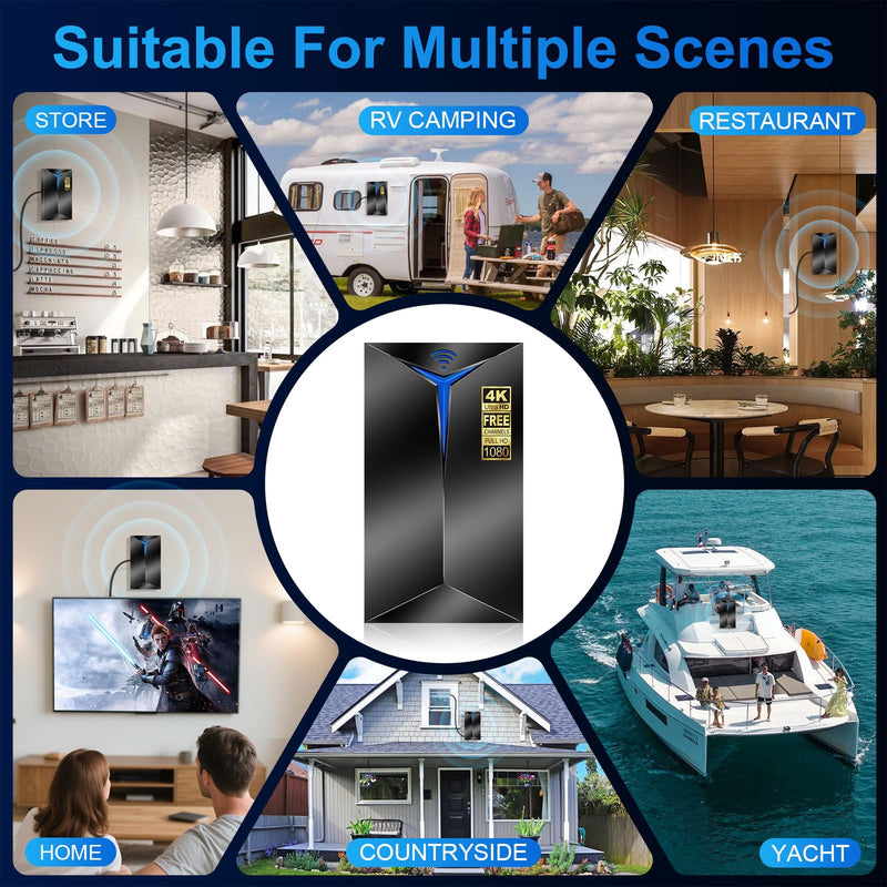 2026 Upgraded TV Antenna Indoor Outdoor for Local Channels | 3800+ Miles Long Range for Local Channels, with Amplified Signal Booster, Supports 8K 4K 1080P HD, with 26ft Coaxial Cable Black Medium