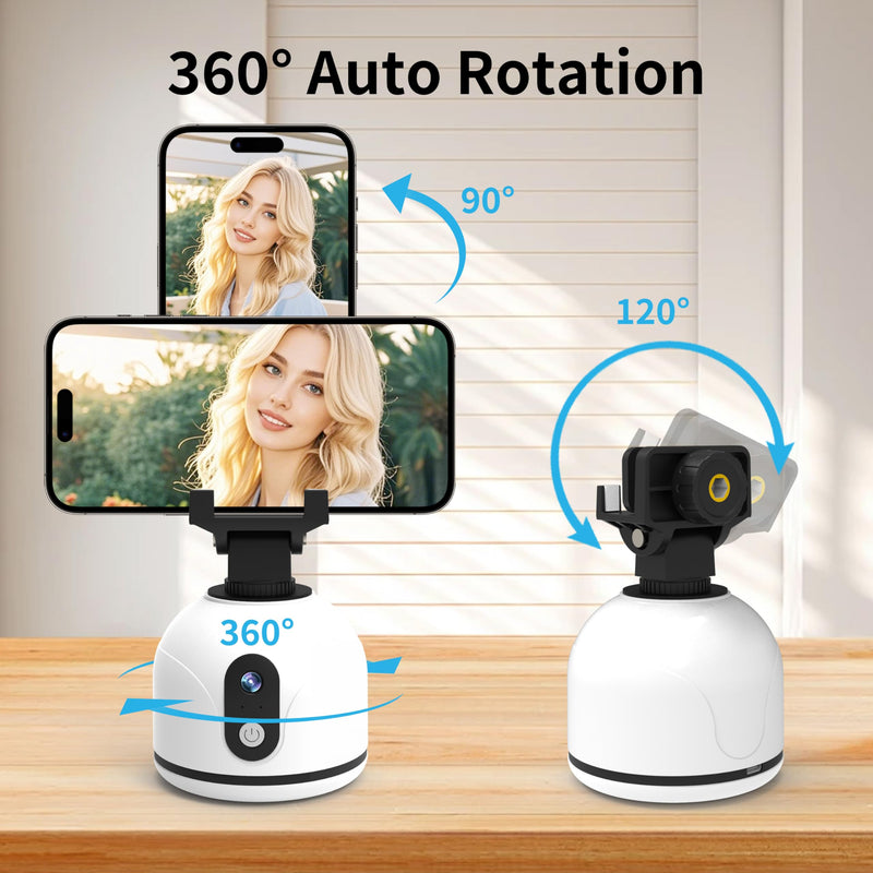 360° Rotating Auto Face Tracking Phone Holder for iPhone&Andriod Smartphone,No App,Body Tracking Gimbal Stand,Selfie Camera Mount for Live Recording Tiktok,Vlog,Video Kits Stand-White UR-F2S