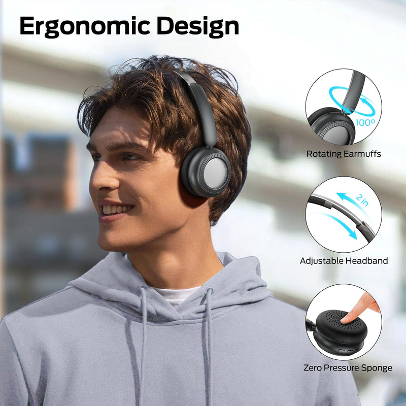 Oraolo N-Tune MINI 01 Wireless On-Ear Headphones, Bluetooth 6.0 Wireless Audio Gear, 50-Hour Continuous Playback, Ergonomic & Lightweight Construction, Hands-Free Telephony (Black)