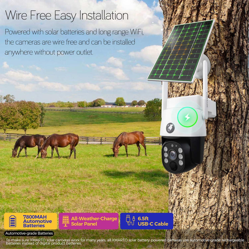 xmartO 4MP QHD Wireless PTZ Solar Security Camera Outdoor/Indoor for Homes, WiFi 6 5G Dual Band, Wire-Free Easy Installation, No Monthly Fee (Wall/Ceiling/Corner/Tree/Pole Installation, SDK4034) 1
