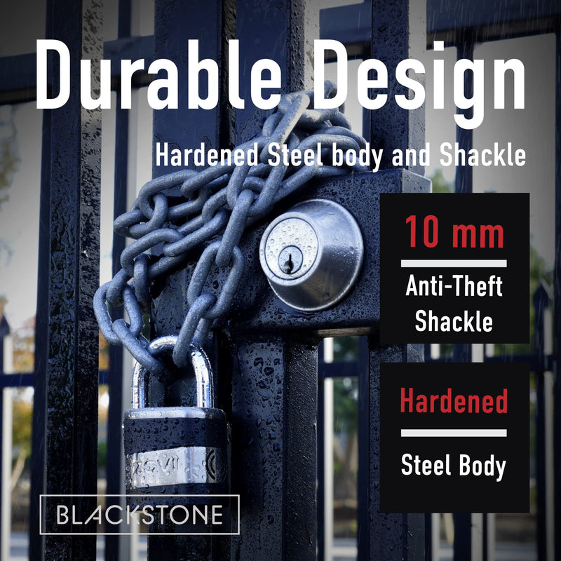 Blackstone Anti-Theft Loud 130db Alarm Padlock Weather Proof Heavy Duty Multi Purpose (10mm Shackle) 10mm Shackle