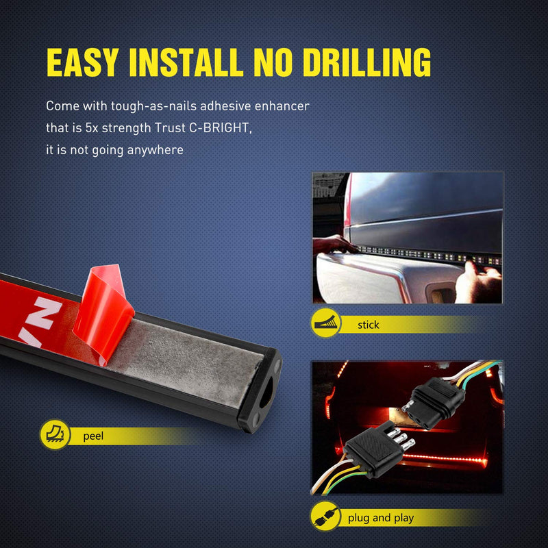 Nilight 60 Inch Truck Tailgate Light Bar Double Row LED Flexible Strip Red Running Brake Turn Signal White Reverse Back Up Lighting Modes for Pick Up Truck SUV