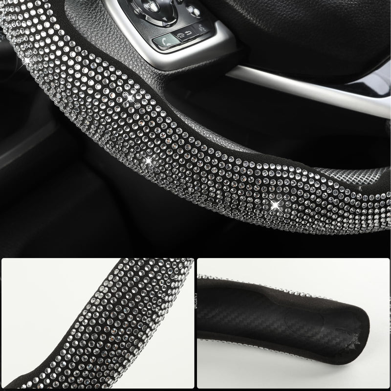 West Llama Diamond Bling Car Steering Wheel Cover with Crystal Rhinestones,3PCS Segmented Steering Wheel Protector,Universal for 99% Cars for Women(Black with White Diamond) 3 Pieces Black with White Diamond Rhinestones