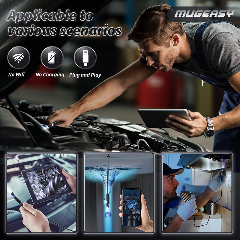 Endoscope Camera with Light, 1920P HD Bore Scope Borescope with 8 Lights, Waterproof 16.4FT Semi-Rigid Cord for Pipe Inspection, Industrial Endoscope for Phones(Dual Lens) Dual Lens