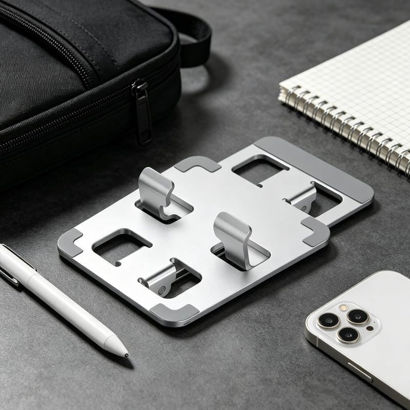 Folding Aluminum Cell Phone Stand | Stable Multi-Angle Desk Dock, Non-Slip Cushions, Compact Bracket, Suitable for All Mobile Phones and Small Sized Tablets
