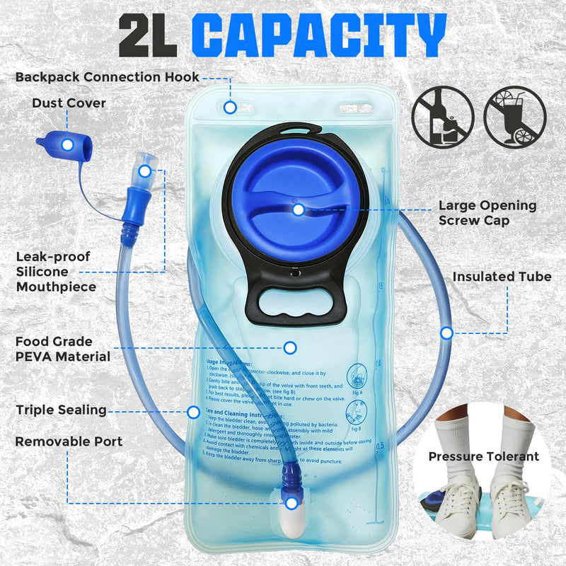 Hydration Vest with 2L Water Bladder for Men and Women,Lightweight Adjustable Hydration Backpack,Reflective Running Hydration Chest Bag for Hiking Climbing Cycling Black One Size