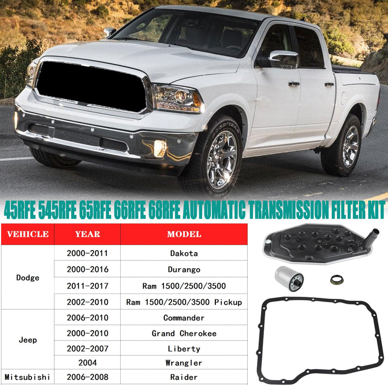 45RFE 545RFE 65RFE 66RFE 68RFE Automatic Transmission 4WD 4X4 Filter Kit Compatible with 1999-UP Chrysler Aspen Dodge Dakota Durango Ram Jeep Commander Grand Cherokee Replaces# 5013470-AA