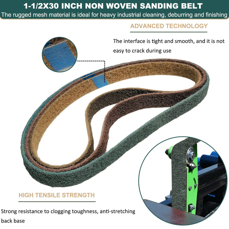 3 Pack 1-1/2 X 30 Inch Coarse, Medium, and Fine Grits Assortment Non Woven Surface Conditioning Sanding Belts for Pipe Tube Polisher Sander Metal Pole and Metal Fabricators Profession Sander Belt