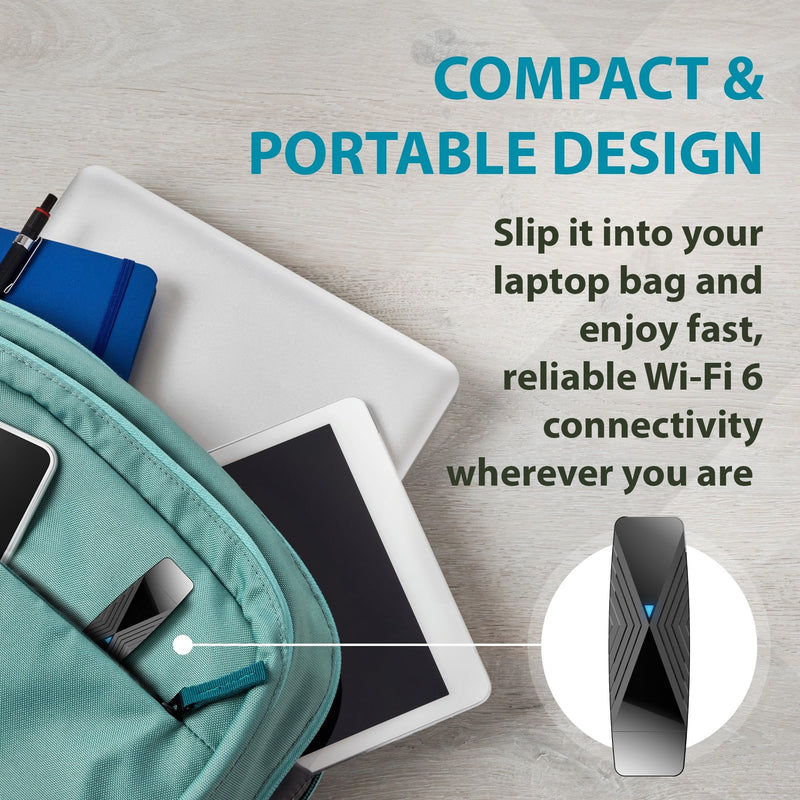 D-Link USB WiFi 6 Adapter AX1800 USB 3.0 Dual Band Long Range MU-MIMO Wireless Internet Network for Desktop PC Laptop Windows (DWA-X1850-B1) Black AX1800 USB Adapter (New)