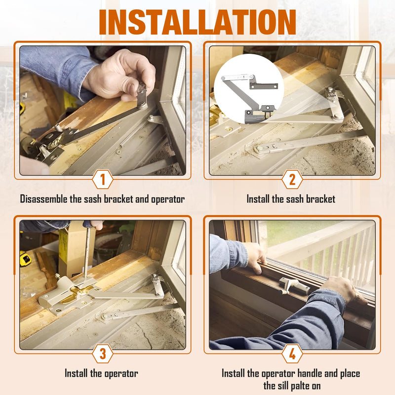 Split Arm Operator for Right Hand with Handle for Replacing Damaged Window Crank Fit Andersen Perma-Shield Casement Window (1982-1995), Stone Color