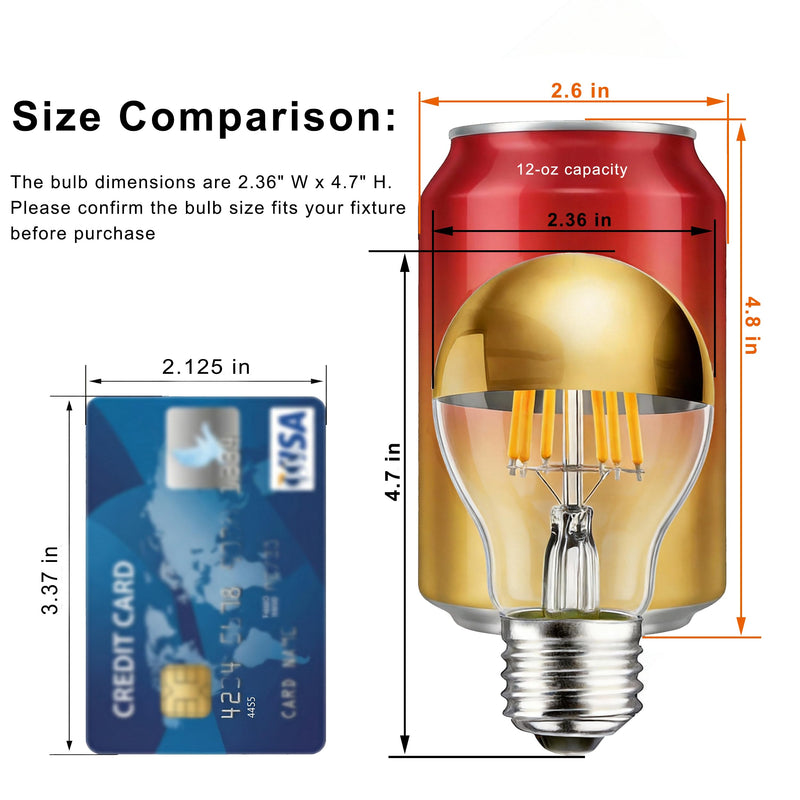 Half Chrome Light Bulb Gold Tipped LED Bulb Dimmable 6W 2700K Warm White | 60W Equivalent, A19 A Shape Decorative Half Gold Filament LED Edison Bulb E26 Base Pack of 4 Gold 2700k Soft White