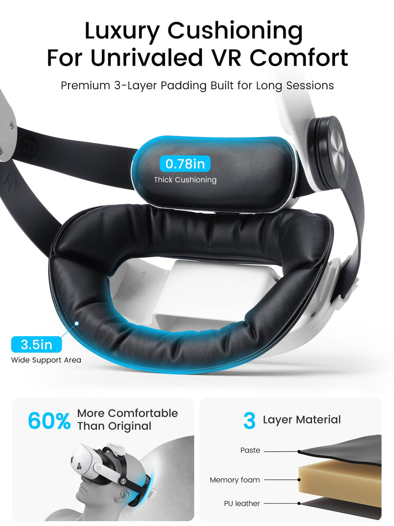 Upgraded Kawaye for Meta Quest 3S/Quest 2/Quest 3 Head Strap, Double Knobs Adjustable Elite Strap Replacement,VR Headset Strap with Two Large Support Pad,Compatible with PlayStation_4