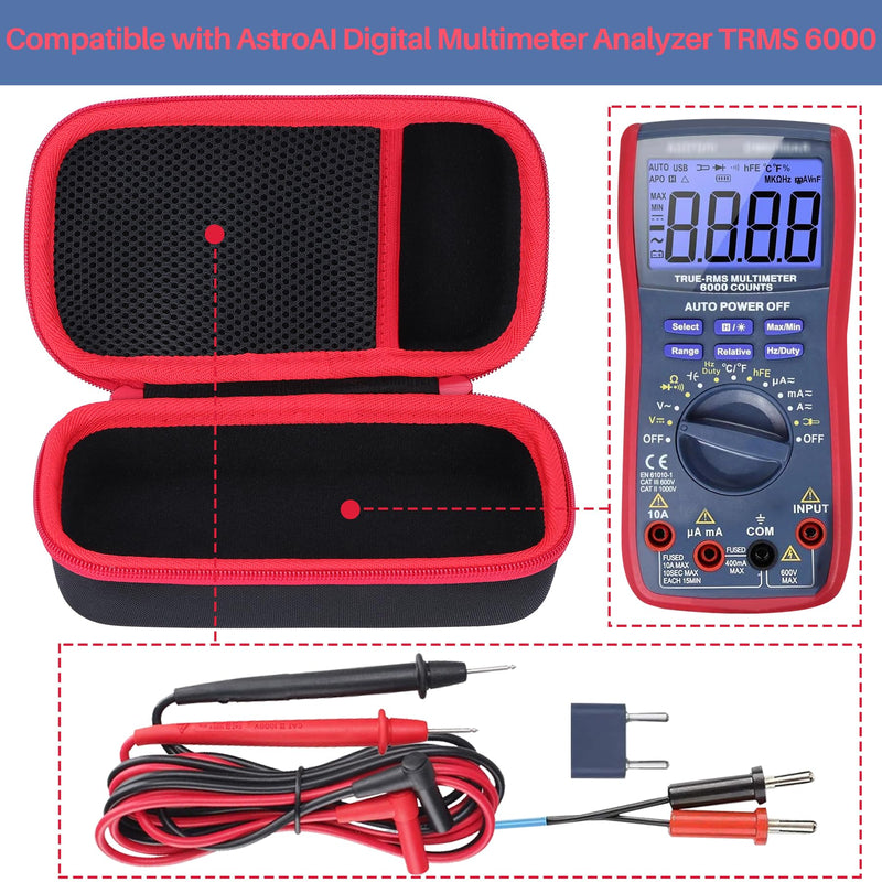 Lebakort Hard Case Compatible with AstroAI Digital Multimeter Analyzer TRMS 6000 Counts Volt Meter Ohmmeter Auto-Ranging Tester for TRMS 6000 Counts Meter