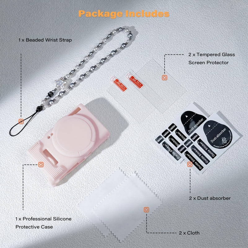 Case for Canon PowerShot ELPH 360 2 Screen Protector, Jelly Pink | Silicone Protective Case, Beaded Wrist, Lens Cover, Anti-Scratch Shockproof, Enhanced Grip, For ELPH 360/IXY 650/IXUS 285