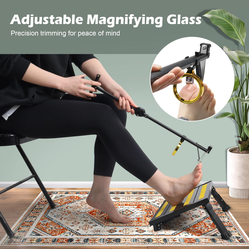 Foldable Extended Long Handle Toenail Clippers with Magnifier-4mm Wide Jaw & Ergonomic Design for Seniors, Arthritis& Limited Mobility | Heavy-Duty, No-Bend Trimming, Tool-Free Foldable (24" Black) M - 24"