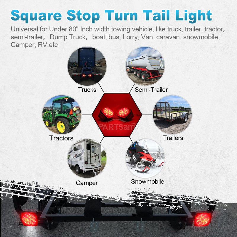 Partsam 12V Submersible Square Led Trailer Light,Red White LED Stop Turn Tail License Brake Running Light Lamp for Trailers Under 80" Boat Trailer Truck Marine Camper RV Snowmobile,IP68,DOT Compliant Red