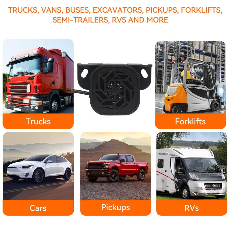 835 Back-up Alarm 12V-48V 110dB IP67 Waterproof Dust-Proof Reversing Warning Alarm with Super Loud Beeper Tone for Truck Van Forklift Car Lorry Agricultural Vehicles with wire
