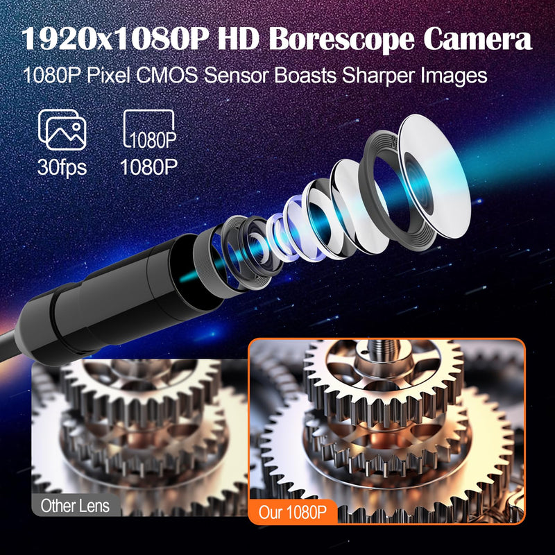 Borescope Camera with 8 LED Light, Industrial Endoscope Cameras with Light 4.3" IPS 1920P HD Screen, Inspection Camera with 16.5ft Semi-Rigid Cable Waterproof, Sewer Drain Pipe Snake Cameras
