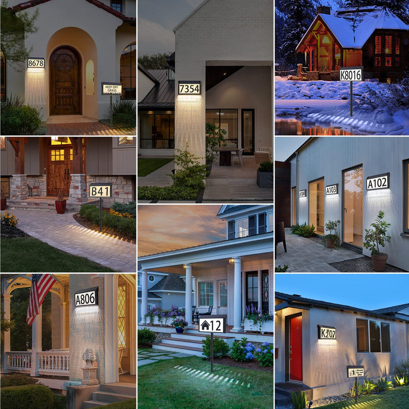MAXvolador Solar Powered Address Sign House Numbers Waterproof, 3-Color Lighting Modes LED Illuminated Address Plaque with Stakes, Outdoor Address Number 1