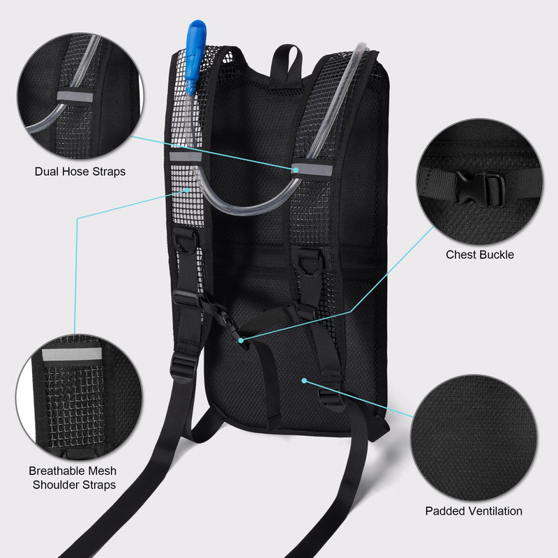 Hydration Backpack - Lightweight Water Backpack with 2L Water Bladder Bag, Running Hydration Vest Backpack for Men Women, Hydration Pack for Hiking, Cycling, Climbing MIYCOO Black 10L