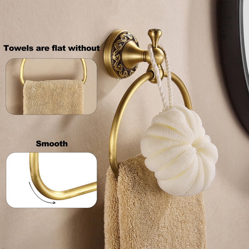 Antique Brass Toilet Paper Holder Towel Ring, Brushed Brass Towel Holder Toilet Paper Roll Holder, Rustic Towel Rack Bathroom Accessories Set Hardware 2 Pieces Farmhouse Wall Mounted