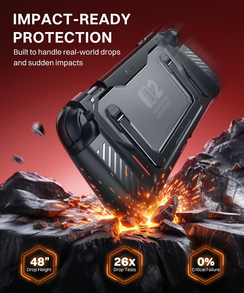 GolbinBox Hard Shell Case for Nintendo Switch 2 with Kickstand, Black | Magnetic split design, aluminum stand, military-grade protection, detachable Joy-Con covers, for travel and commuting
