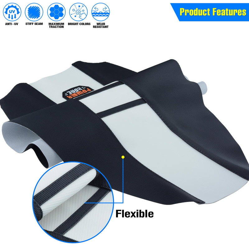 Universal Ribbed Dirt Bike Seat Cover - Gripper Soft Seat Cover for Most Dirt Pit Bike Motorcycle Black-White