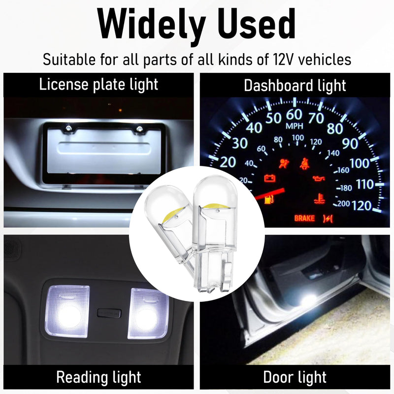 30 PCS Car 194 LED Bulbs, 168 2825 W5W T10 Wedge COB LED Replacement Bulb, 6000K License Plate Light Bulb, Error Free Interior Bulb for Dashboard Light, Dome Lights,License Plate Lights (White) white