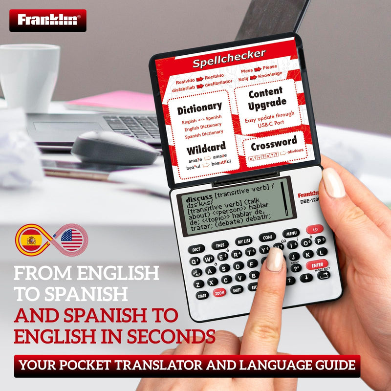 Franklin DBE-1200 Bilingual Electronic Dictionary – English-Spanish, Spanish English Digital Dictionary, Translator, Phrasebook, Spell Checker, Portable Device with LCD Screen Red DBE1200