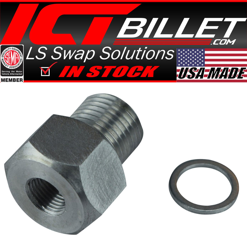 ICT Billet LS Engine Swap M16 1.5 Adapter to 1/8 NPT Oil Pressure Sensor LS1 LM7 LR4 LQ4 LS6 L59 LQ9 LM4 L33 LS2 LH6 L92 L76 LY2 LY5 LY6 LC9 LFA LH8 LMG LS3 L98 L9H L20 L94 LZ1 L99 L96 LC8 L77 551172
