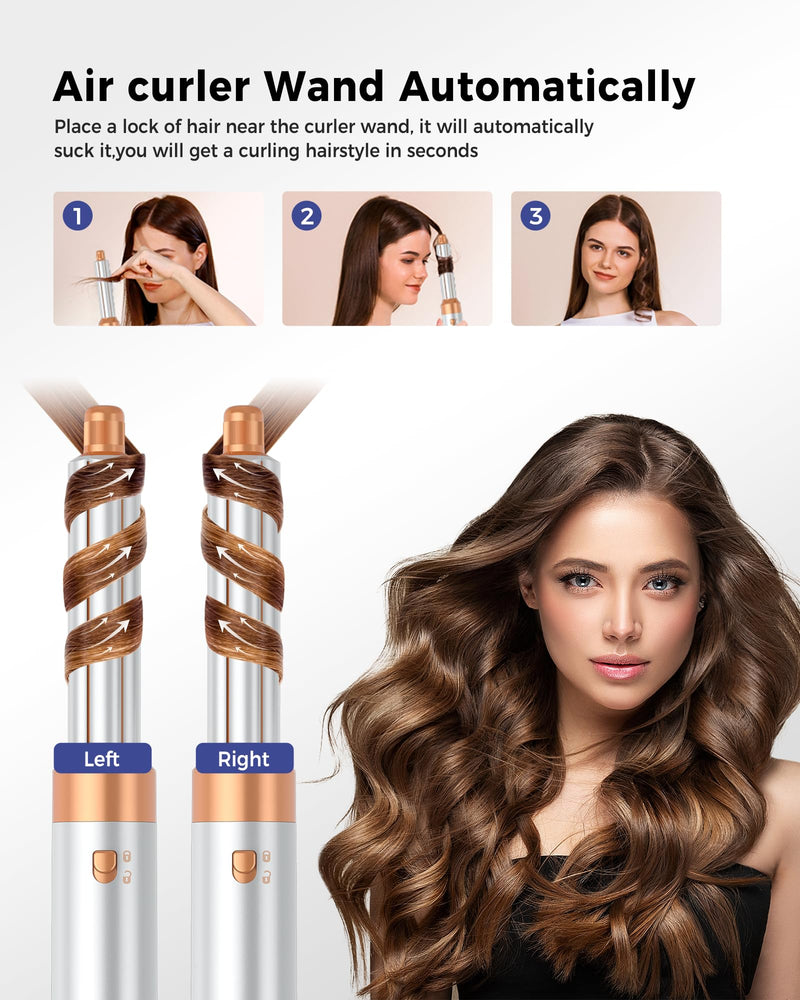 MogaWave Airbrush Pro Hair Styler 6 in 1 Air Styler with Hair Dryer, Blow Dry Hair Brush, H Curler, Magic Airstyler Multi Hair Stylers for Drying and Styling Straightening Volumizing Curling Sleeking Gold