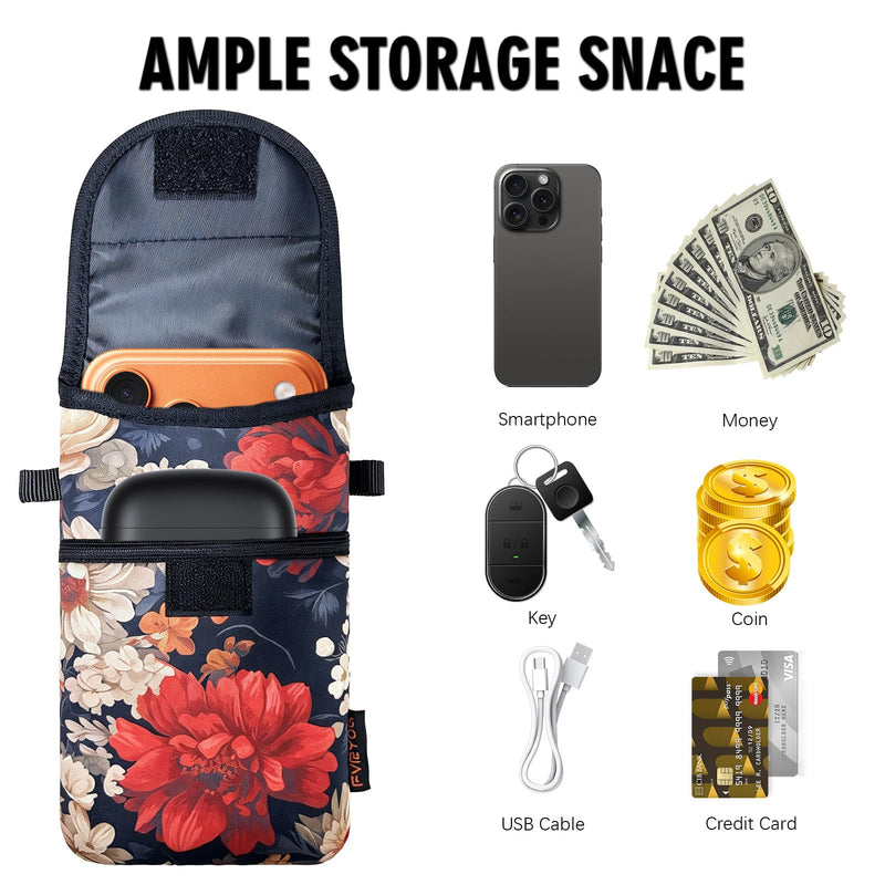 Neoprene Phone Sleeve Pouch Case Bag for Men Women w/Crossbody Strap/Neck Lanyard for iPhone 17/16/15/14 Pro Max, Samsung S25，Pixel 10 7.1 x 3.9 IN Red Peony and Daisy Cell Phone Sleeves
