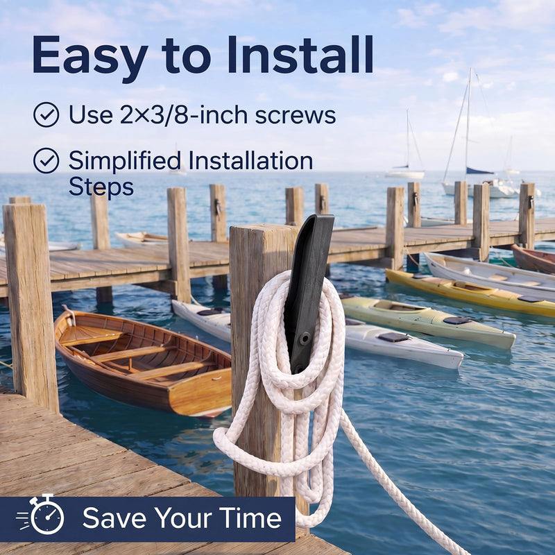 Jenaai 4 Pack Nylon Dock Line Hook, Heavy Duty Docks Piling Line Holder Hook for Boat Docks Lines Accessories UV Resistant Saltwater Resistant Dock Hooks for Marine Boat Kayak Rope Storage Black