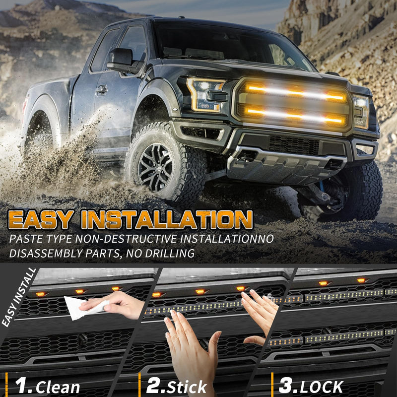 XRIDONSEN 2PCS 30 inch Truck Grill Lights Strip 360 LED Strobe Lights Amber White Grille/Tailgate/Rear window Emergency Flashing Warning Safety Caution Lights for Tow Plow Trucks Construction Vehicles Amber/White