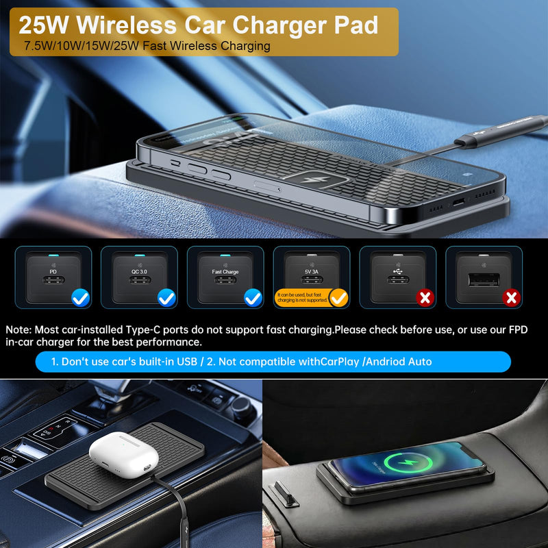 25W Wireless Charger Car Fast Wireless Charging Pad DIY Wireless Phone Charger Mat Compatible with iPhone 17/16(25W)/15/14/13/12(7.5W) (P21)