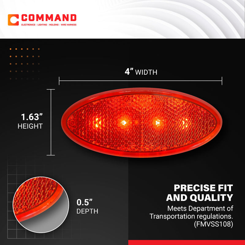Command Electronics OEM 12V LED RV & Trailer Oval Clearance Light with Built-in Reflex – Made in USA – Surface Mount – Red – 2-Pack 2 Pack