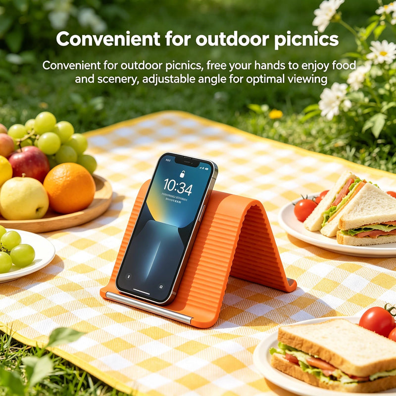 Silicone Phone Stand with Aluminum, Flexible Foldable Phone Holder, Bendable Adjustable Anti-Slip Desktop Stand for Phone Tablet Laptop, Portable Rollable Multi-Angle Stand for Home (Orange) Orange