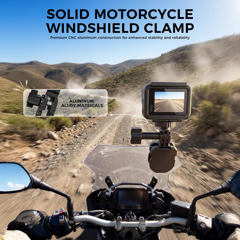 Motorcycle Windshield Camera Mount, Aluminum Alloy Clamp Holder Compatible with Gopro Hero13 12 11 10 9 8DJI Osmo Action 5 4 Insta360 X5 X4 X3,with 1/4" Thread Quick-Release Design 3.5*2*2.5