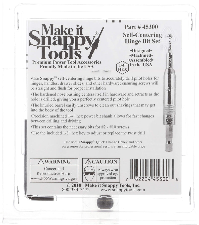 Snappy 3pc Self Centering Hinge Drill Bit Set Made in USA