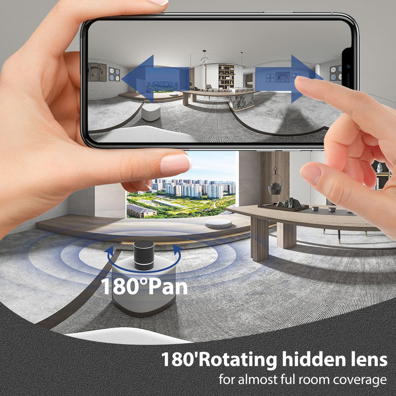 Speaker Camera - Indoor Security Camera - Full HD 1080P WiFi PTZ 180° Rotate Right/Left Motion Detection Mini Nanny Cam