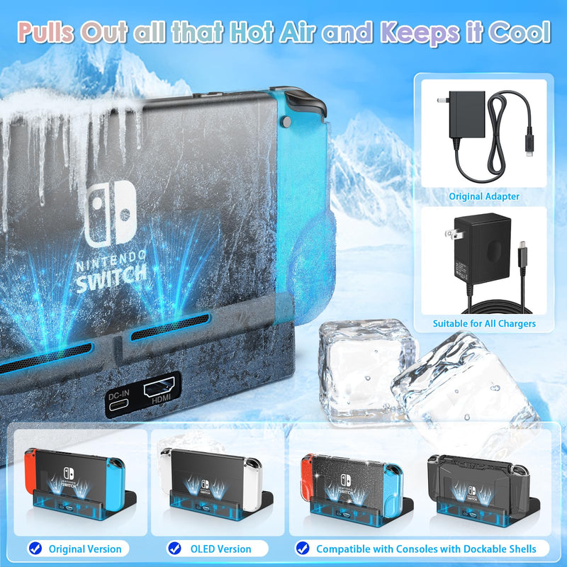 TV Switch Dock Station for Nintendo Switch/Switch OLED, Support 4K/1080P HDMI Switch Charger Docking Station for Joycon Controller Switch Accessories for PS3 Skins with 12 Game Slots (Black) Black