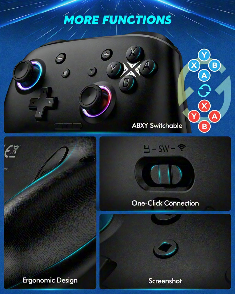 Switch Controller, Wireless Bluetooth Controller for Nintendo Switch 2/Switch/Lite/OLED, game controllers Compatible with iPhone/Mac/iPad/iOS/Android/Phone/PC/Steam and TV with Rotary Motors, RGB Hall Effect Joysticks/Macro Back Buttons/Turbo Modes/6-A...