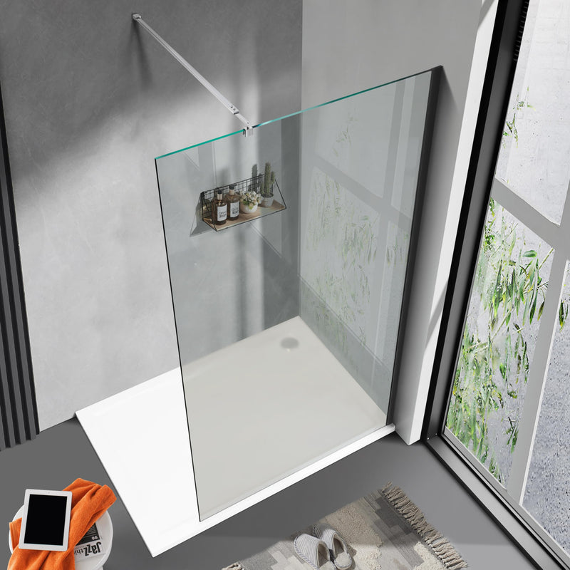 Shower Door Support Bar, Adjustable Length 27 3/5"-47 1/5" (700mm-1200mm) Rod for 5/16" (8mm) to 3/8" (10mm) Thick Frameless Glass Door Panel, Brushed Silver Adjustable length 700-1200mm, square end