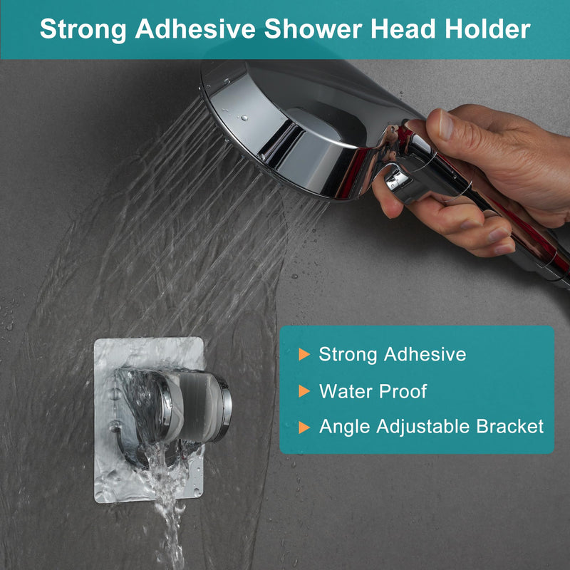 GwernKB Handheld Shower Head with on off Switch&Built-in Power Spray,7-Setting High Pressure Spray Shower Wand with 79in Long Hose&Bracket and Extra Adhesive Shower Holder for Lower Mount,Chrome Silver